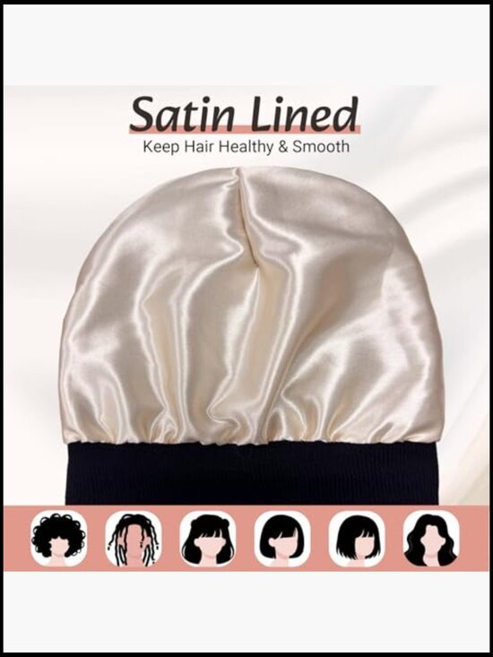 Satin Lined Beanie Hair Protection Winter Hat Knit Skull Cap main image 5